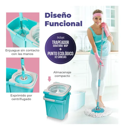 Trapero Giratorio Mop + Punto Ecológico 35lts De 2 Canecas
