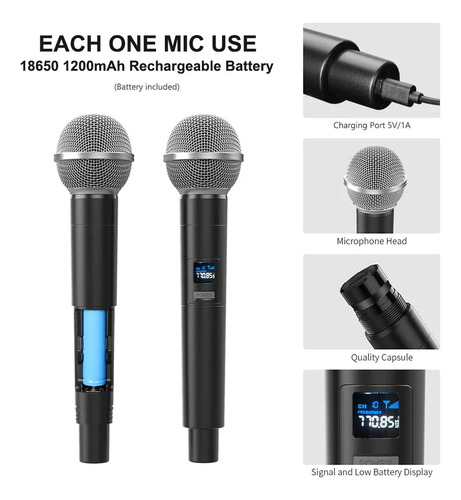 Nuevo Micrófono Dinámico Vhf Inalámbrico De Doble Mano Karao