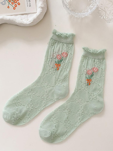 4 Pares De Calcetines De Malla Transparente Con Estampado