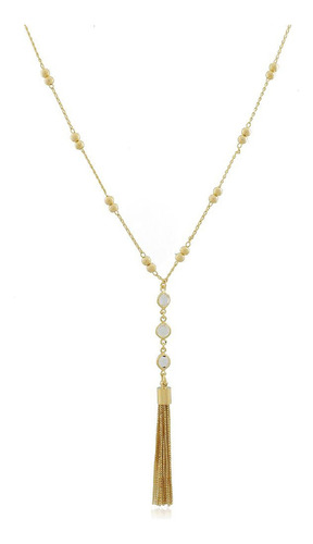 Colar Com Bolinha E Pingente Franja Veneziana Cor Dourado