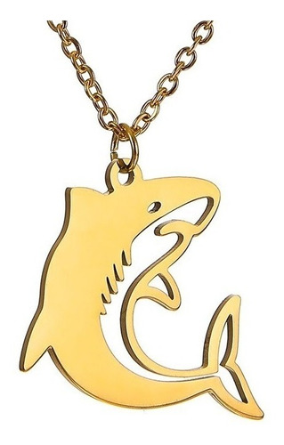Collar Con Dije Tiburon Color Oro De Acero Para Hombre Mujer