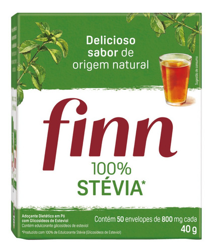 Adoçante Natural Em Pó Finn 100% Stevia Caixa Com 50 Sachês