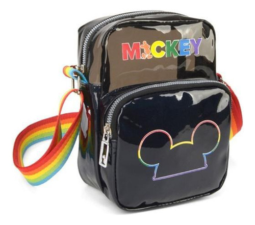 Bolsa Bag Lateral  Mickey Mouse Rainbow By - Preto