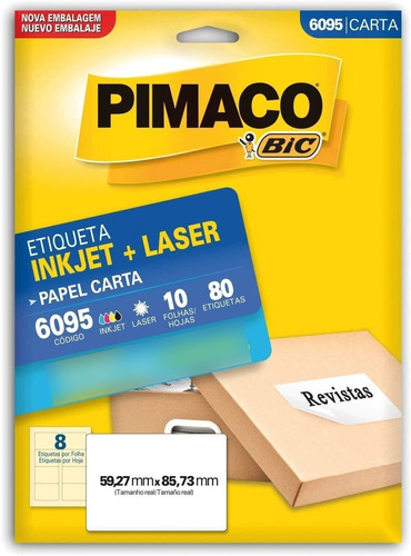 Etiqueta Ink-jet/laser Carta 59,3x85,7 6095 Pimaco