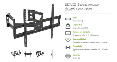 Imagen 3 de 10 de Soporte Para Tv De 32 40 42 Pulgadas Articulado Klip 935