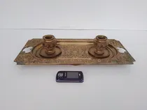 Comprar Antigua Escribanía Tinteros En Bronce Gran Tamaño Ver Leer