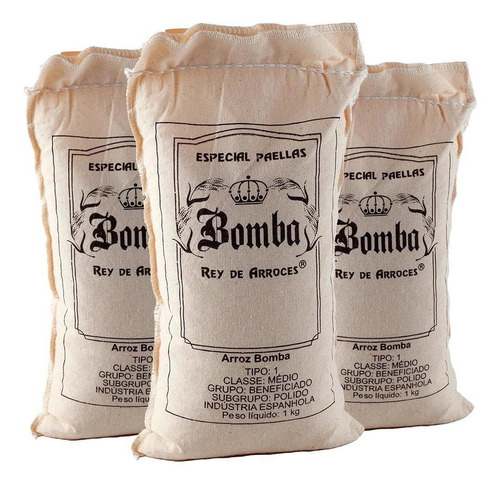 Kit 3x Arroz Bomba Rey De Arroces 1 Kg