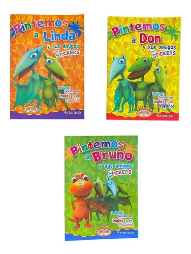 Pack Infantil 3 Libros Para Pintar Con Stickers Dino Tren
