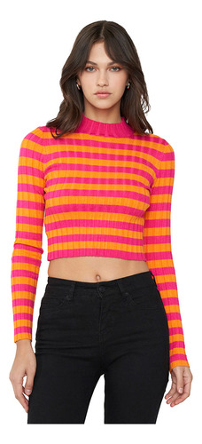 Beatle Mujer Cuello Mock Fucsia Rayas Corona