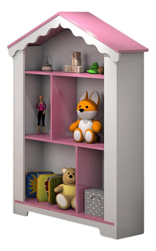  MS MOVEIS estante organizadora infantil estilo casinha bau casa magia com prateleiras cor branco e rosa