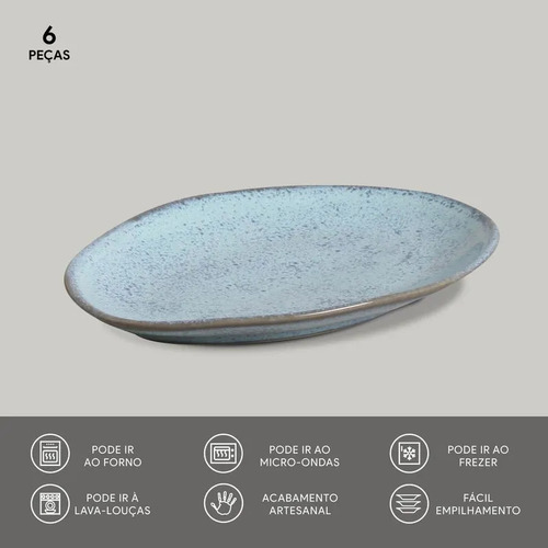 Jogo com 6 Pratos de Sobremesa Oval Orgânico Breeze 22,5x16,5x2,5 cm Porto Brasil