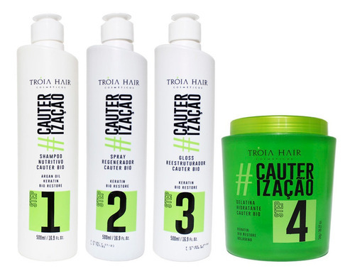 Kit Cauterização Tróia Hair Cauter Bio 4 Passos Cor De Cabelo Qualquer Cor Fragrância Do Tratamento Moderada