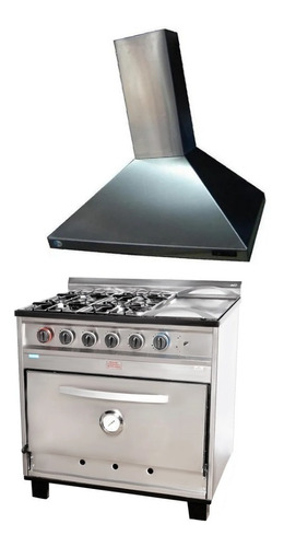 Cocina Industrial Tecnocalor 4 Y Plancha + Campana 90 Cm Ac