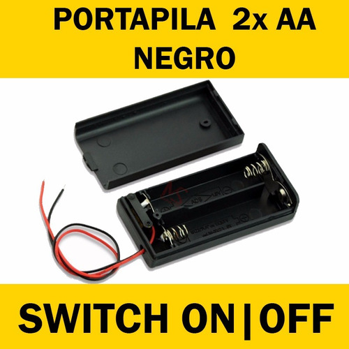 Portapilas Portabateria 2 Aa Negro Con Switch On Off