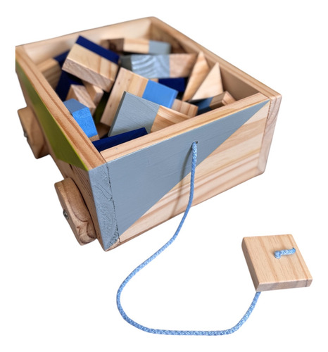 Carrito De Arrastre Con Bloques De Madera X 40 Unidades