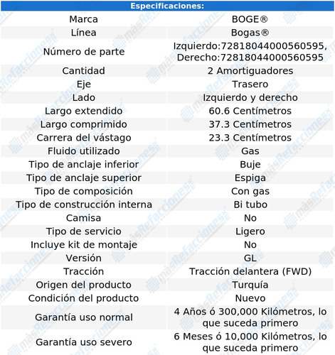 Par Amortiguadores Gas Tras Attitude L4 1.4l 06 Al 11 Boge
