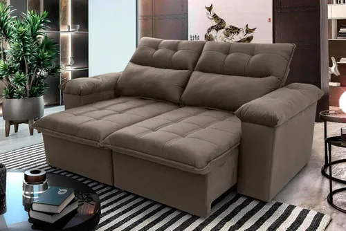 comprar Sofá Retrátil reclinável King House Verona 1,80m Velut Tabaco Com Molas Cor Marrom claro