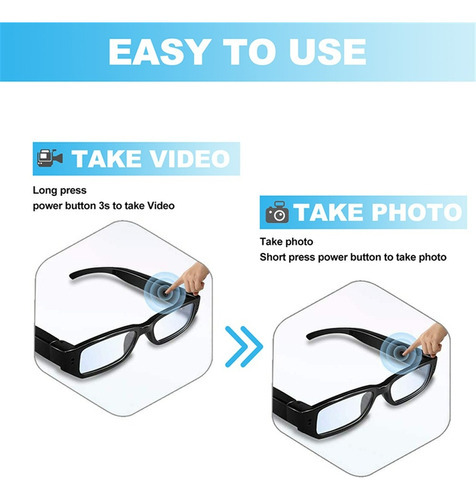 Lentes de espionagem com câmera 1080 Vídeo HD Photo Usb Sd G-V133-c