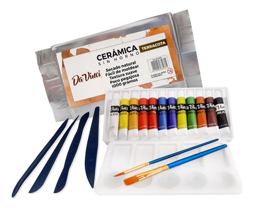 Kit Cerámica Sin Horno 1kg. Pintura X12, Bandeja Y Pinceles.