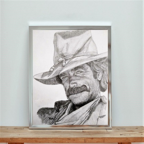 Dibujo Cuadro Decorativo Retrato A Lápiz De Vaquero Cowboy