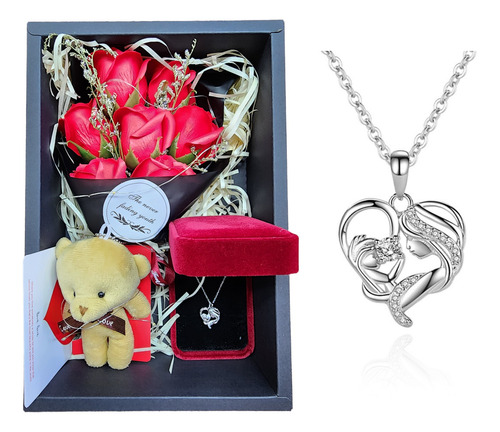 Caja Rosas Regalo Madre Collar Plata 925 Corazón Mamá Hijo/a