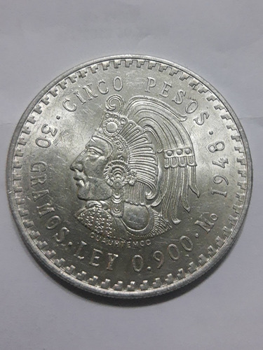 Moneda De Cinco Pesos 1948 Plata Ley 0.900
