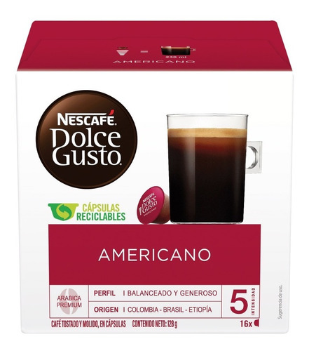 Pack X 16 Cápsulas Nescafé Dolce Gusto Americano 128 G