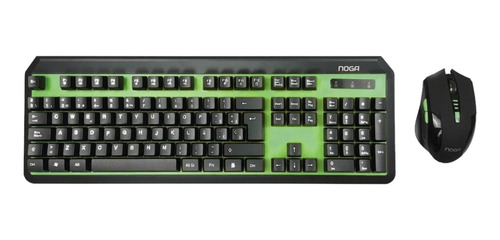 Imagen 1 de 2 de Kit de teclado y mouse gamer inalámbrico Noga NKB-40 Español de color negro y verde