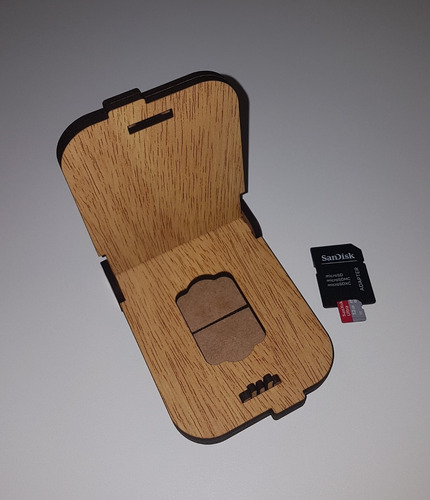 Porta Pendrive Para Memoria Micro Sd Caja Estuche De Madera