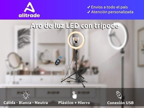 Imagen 2 de 10 de Aro De Luz Led Grande 26 Cm Celular Fotos Con Tripode 2.10mt