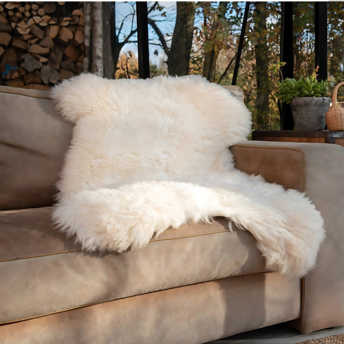 Capa Pelego Natural Cadeira Poltrona Sofá Alta Qualidade Cor Branco Polar (bege Suave Natural) Desenho Do Tecido Liso
