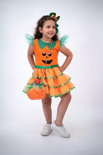 Vestido Fantasia Infantil Feminina Halloween Abóbora