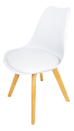 Silla Tipo Eames Madera Tulip Asiento Acolchonado Vinipiel Color del asiento Blanco