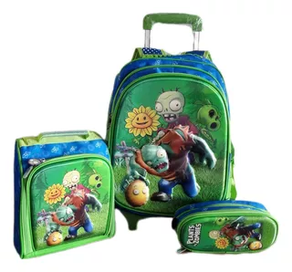 Set Mochila Plantas Vs. Zombies C/ Luces Lonchera Cartuchera