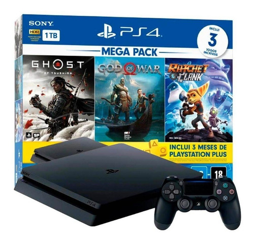 Console Playstation 4 Slim 1tb Mega Pack 18 Com 3 Jogos