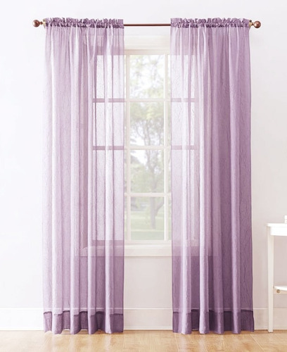 Juego De 2 Cortinas Voile Color Lavanda Para Barrote 150x200