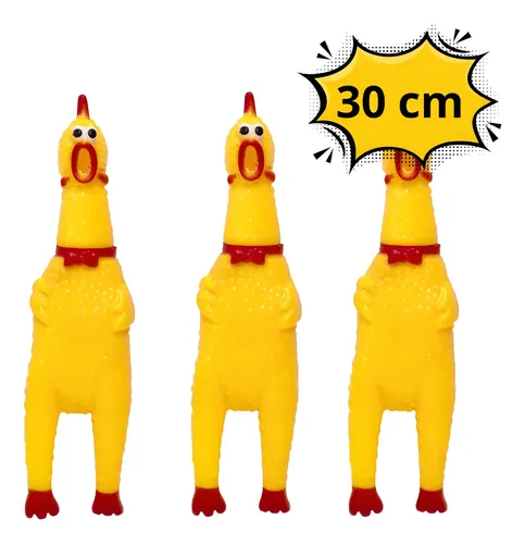 3 Brinquedos Pet Mordedor Frango Galinha De Borracha - 30 Cm