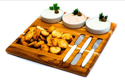 Conjunto Para Patê Em Madeira Teca Cor Branco
