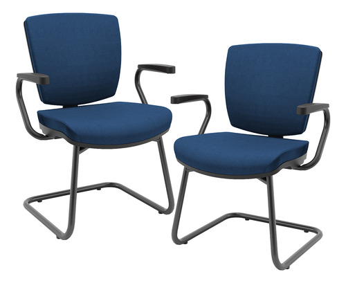 Kit 2 Cadeiras Fixa Ergonômica Pto Bx Flexi Poliéster Azul