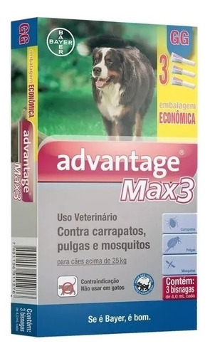 Anti Pulgas Advantage Max 3 Para Cães Acima 25kg C/3 Pipetas