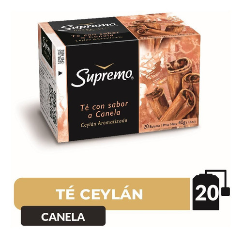 Té Negro Gourmet Sabor Canela Supremo 20 Bolsitas