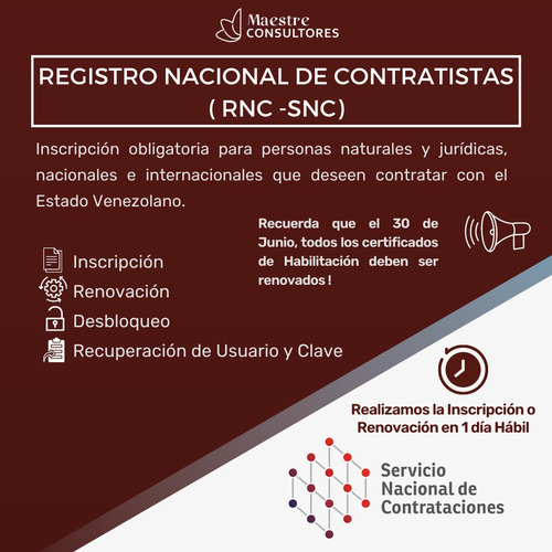 Snc Rnc Servicio Nacional De Contratistas Inscrip. O Renov.