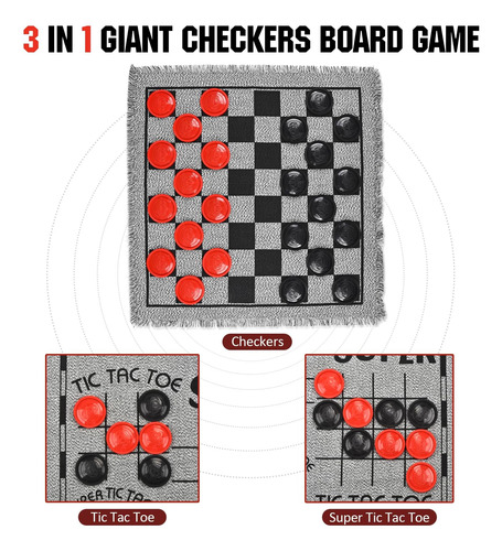 Quadpro Juego De Mesa De Damas Gigantes, Juego 3 En 1 Jumbo