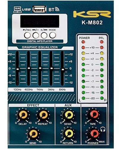 Mesa De Som 8 Canais Interface Ksr Pro Usb Gravador Mp3