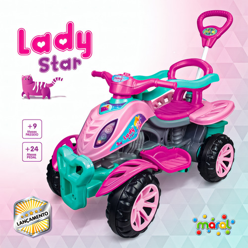 Quadriciclo Carrinho Infantil Rosa Meninas Com Pedal E Haste