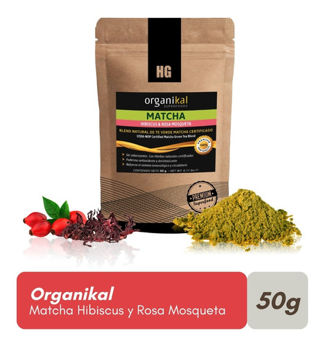Organikal Superfoods Matcha Hibiscus Y Rosa Mosqueta X 50g