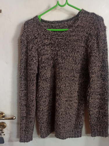 Sweater Cuello Redondo Pelo Mono Tostado Gaspeado Negro L La