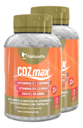 Kit 02 Und. Vitamina C 1000mg + Vitamina D 2000ui + Zinco Sabor Sem Sabor