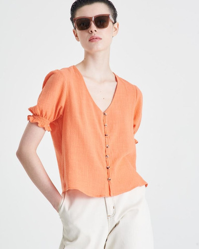Imagen 3 de 5 de Camisa Portsaid Rustic Cotton Cancun Pumpkin Cuello V Mujer