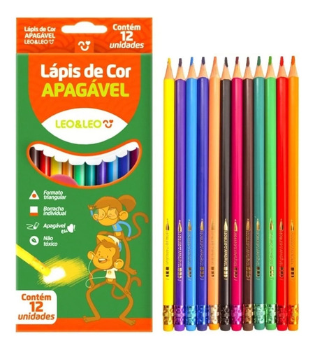 Lapis De Cor 12 Cores Apagavel Leo E Leo